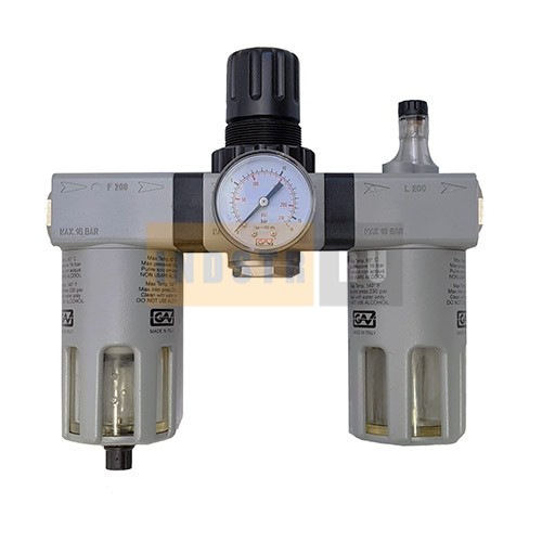 Блок подготовки воздуха: фильтр + регулятор давления с манометром + лубрикатор GAV G-FRL-200 3/8″ (13029)