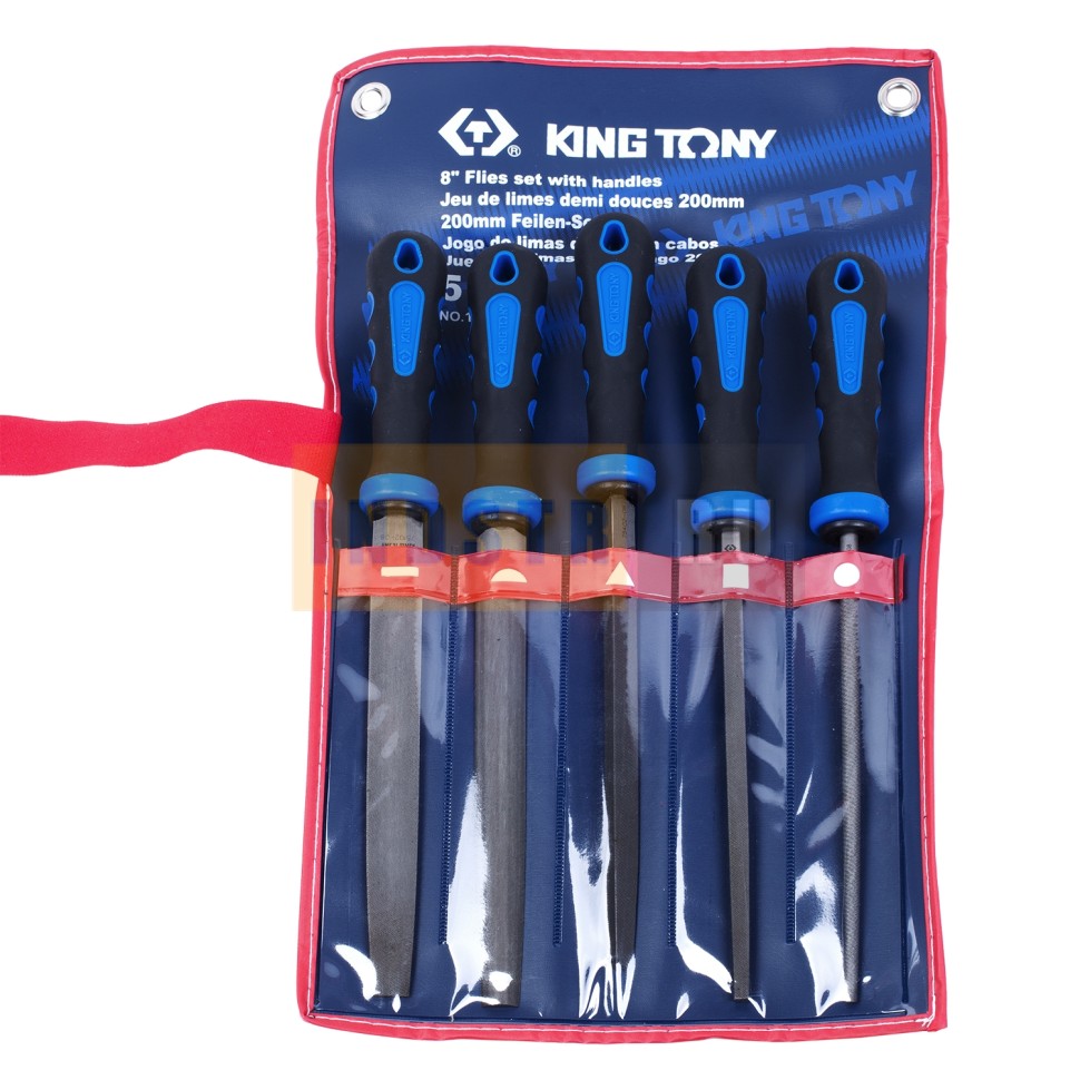 KING TONY Набор напильников 200 мм, двухкомпонентные рукоятки, 5 предметов (1005GQ)